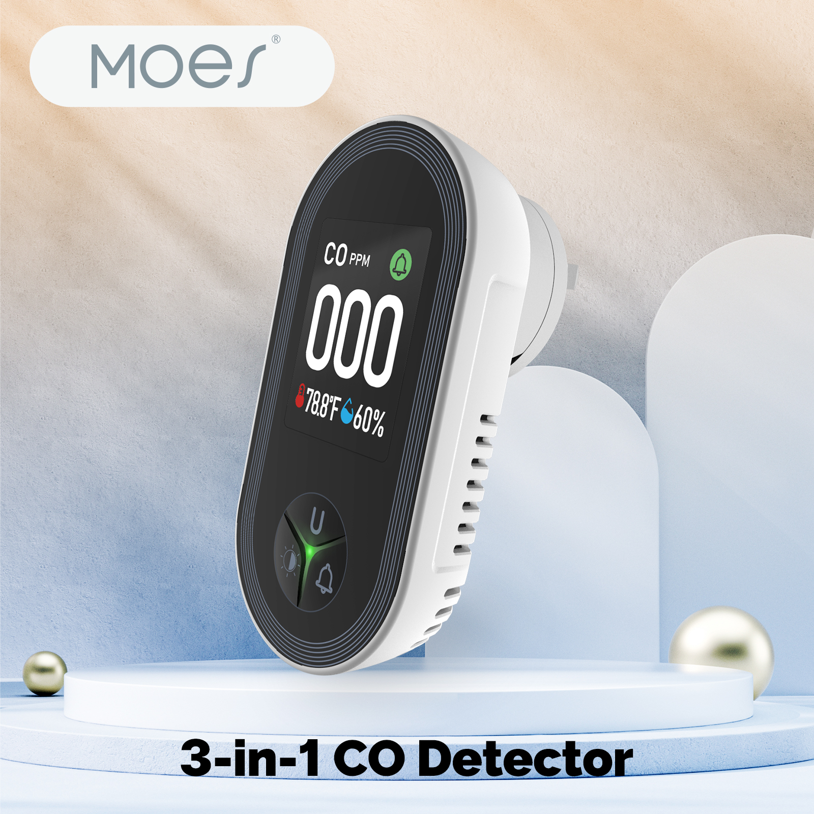 Co Detector Plug - MOES 3-in-1 Plug-in CO Detector with