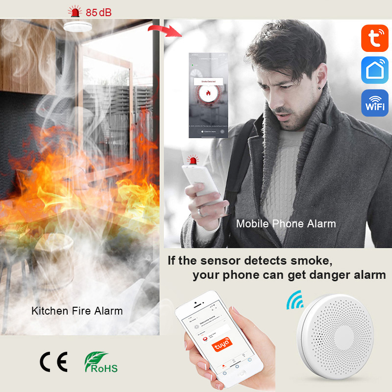 2 in 1 Version WiFi Tuya Smart - Smoke Detector Interconnected avaliação e preço