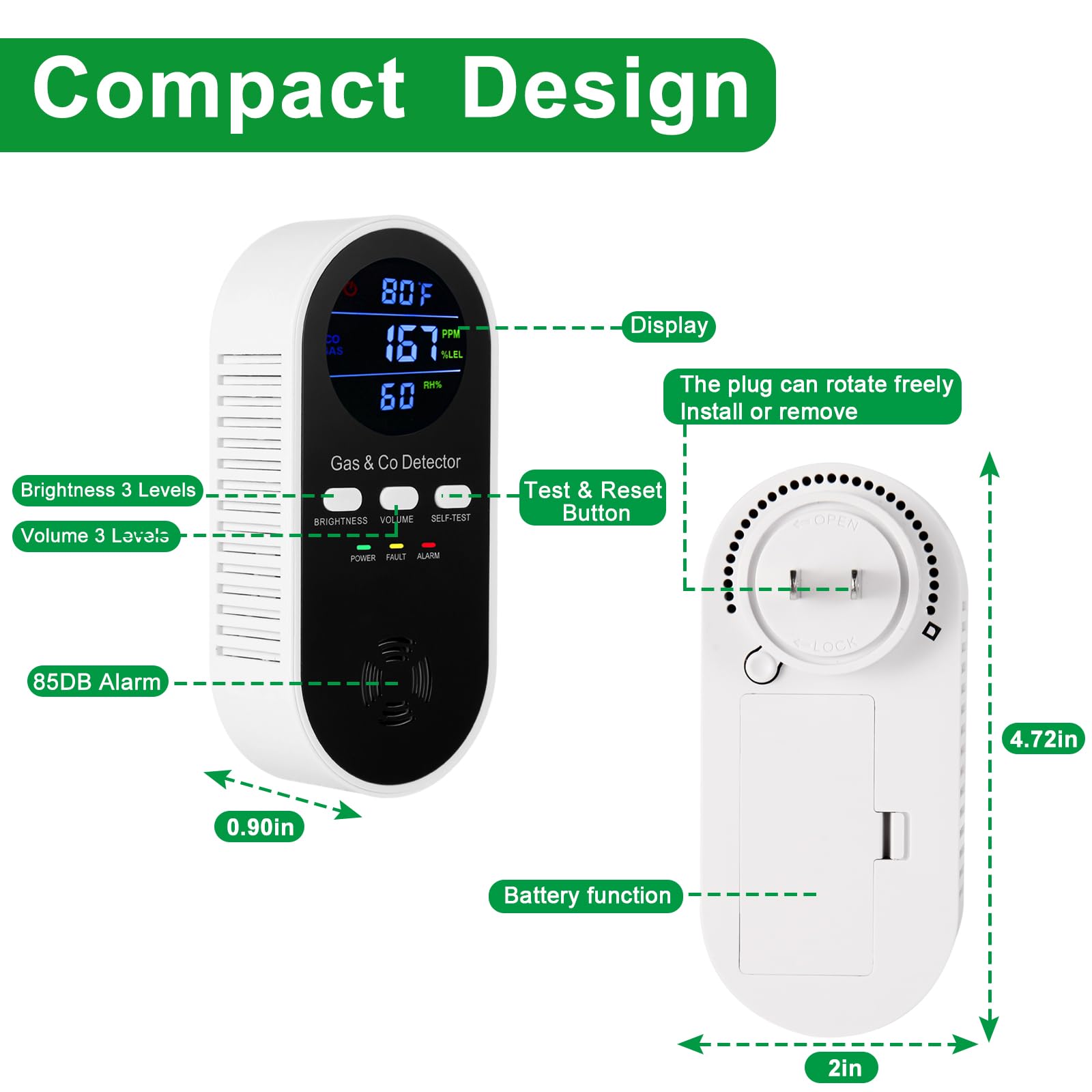 5-in-1 Carbon Monoxide Alarm N - Co Detector Plug avaliação e preço