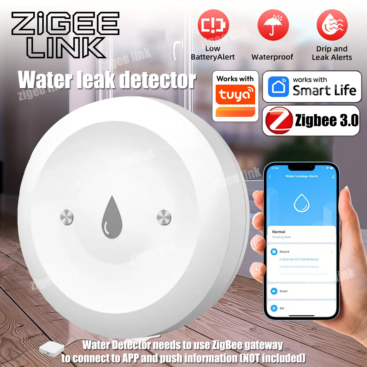 ZigBee 3.0 Water Sensor Smart  - Water Alarm Sensor avaliação e preço