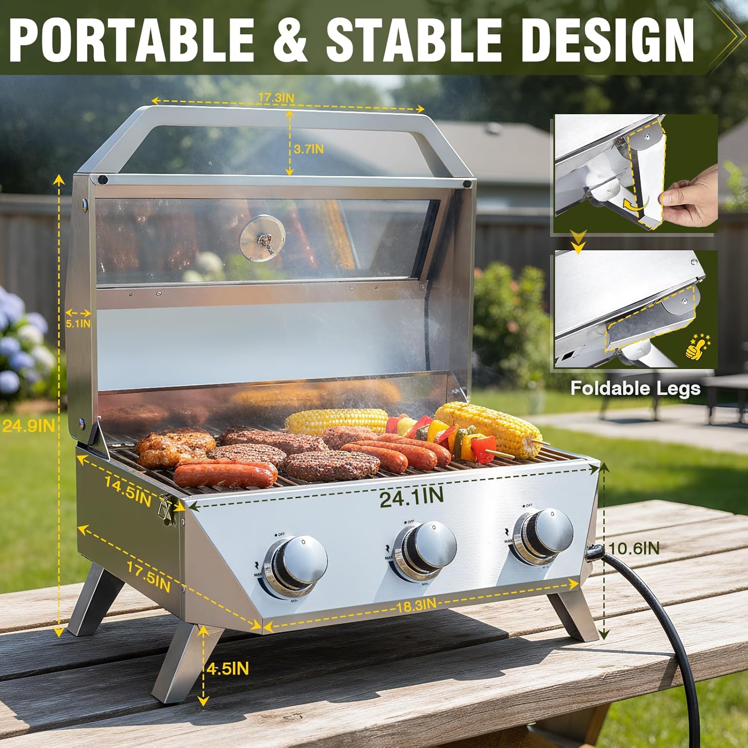 3-Burner Tabletop Gas Grill 30 - Fire Escape Ladder avaliação e preço